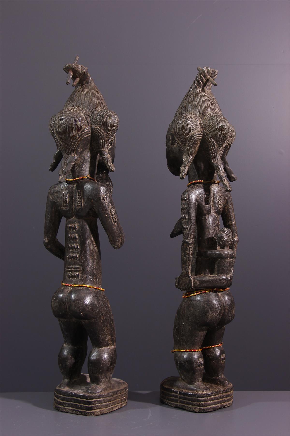 Couple De Statues Baoulé – Art Tribal Africain Ancien, Côte D'Ivoire, Bois, 48/44 Cm