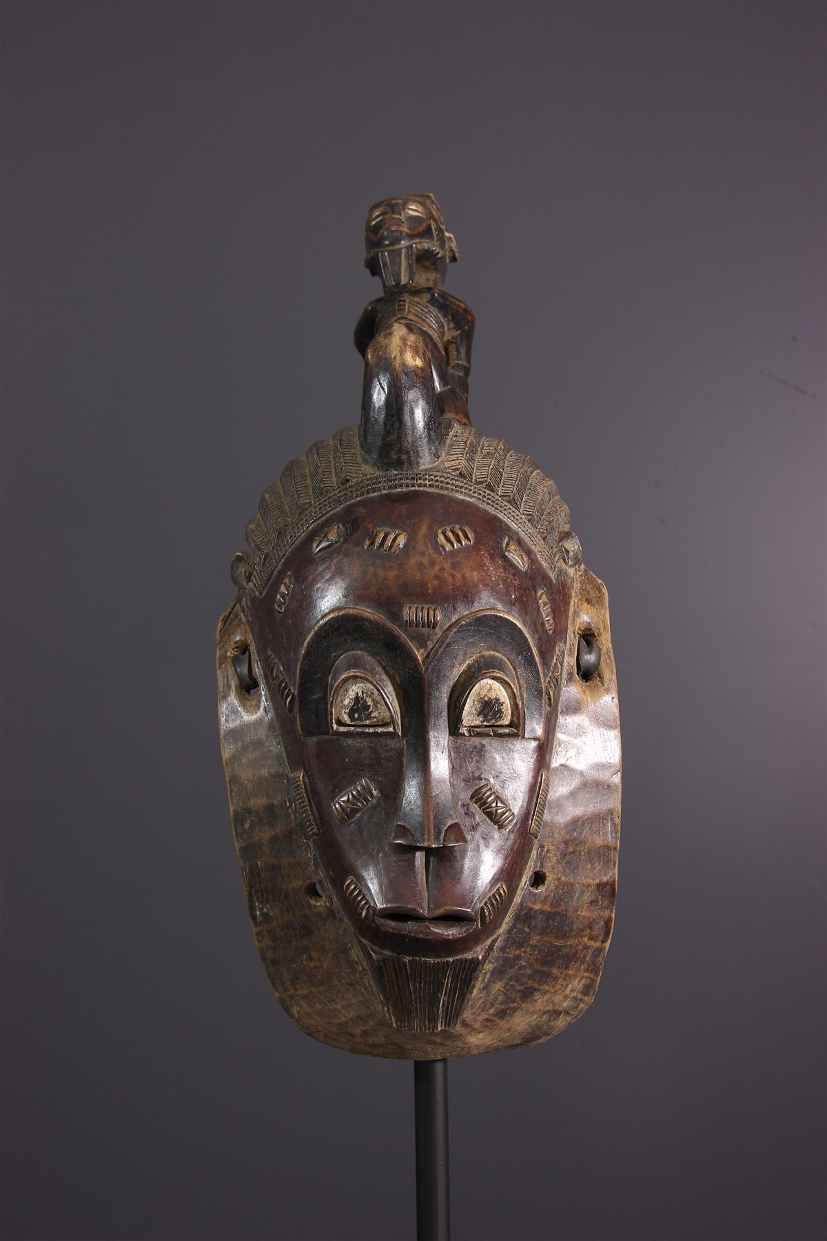 Masque Tribal Africain Baule En Bois Sculpté à La Main - Origine Côte D'Ivoire, Année 1935, Dimensions 39x13 Cm