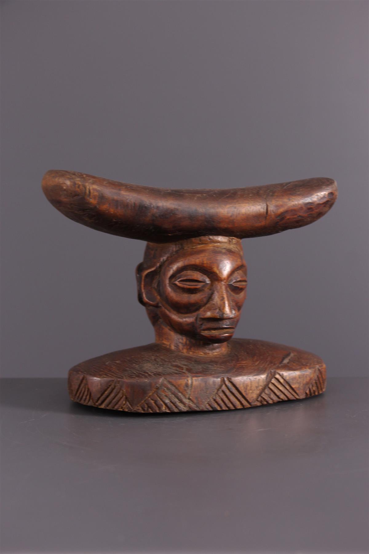 Appui-nuque Sculpté Dignitaires RDC - Art Africain Rare En Bois - Figurine Décorative Ancienne