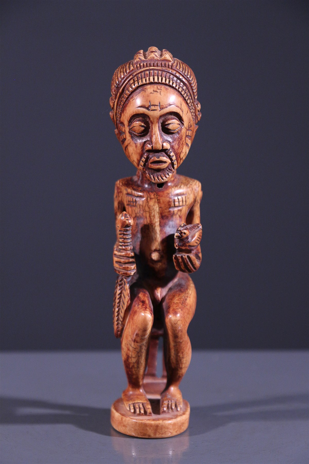 (3566) Ivories of ancient African, ivory statuette Baoule
