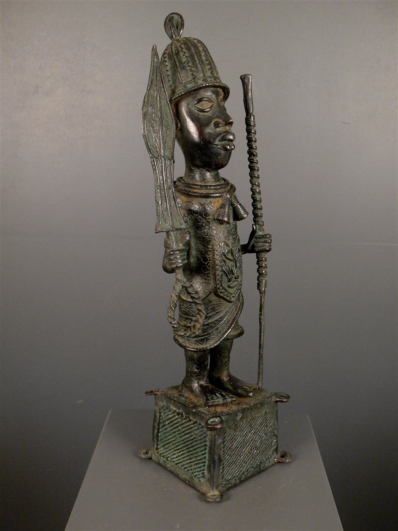 Benin Oba Statue (3963) Bronze, leopard, messenger, warrior, statue