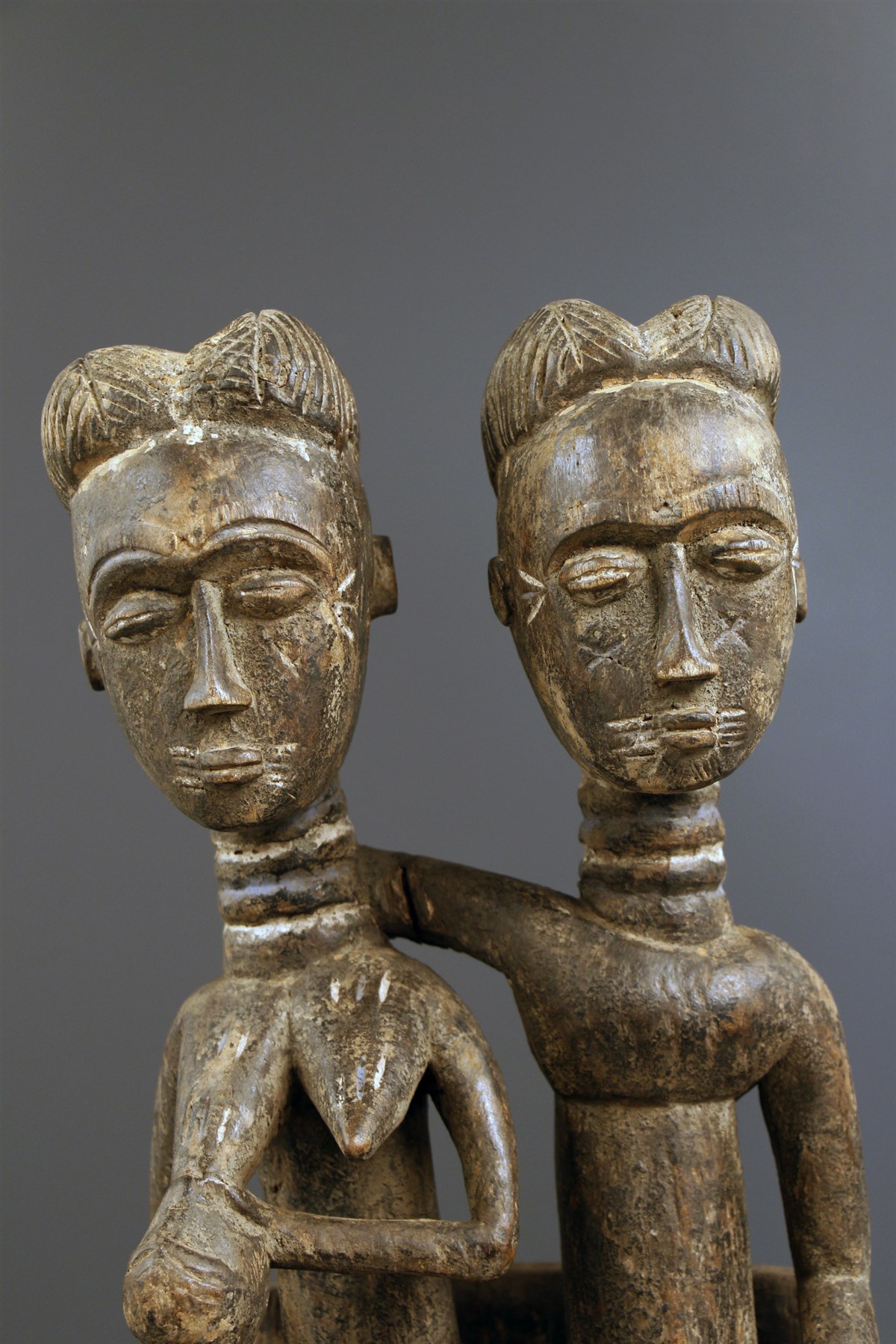 Couple De Statues Baoulé – Art Tribal Africain Ancien, Côte D'Ivoire, Bois, 48/44 Cm