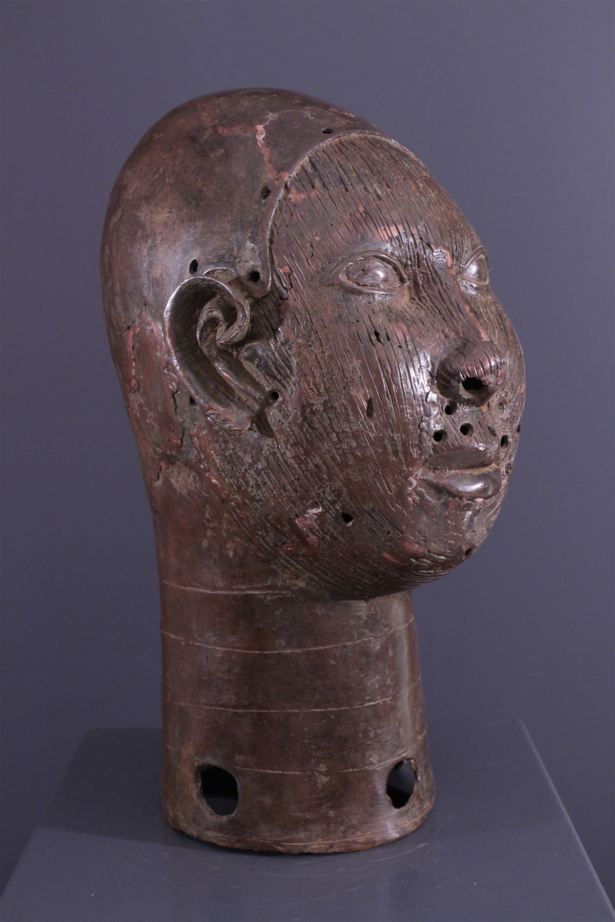 Broche Buste / Visage Africain En Bronze Doré - Style Africaniste Art Déco - Occasion